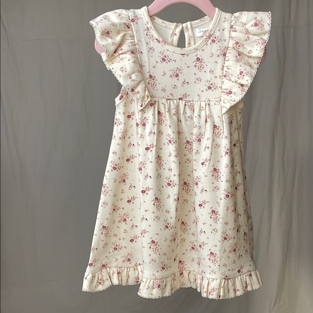 Jamie Kay Floral Ruffle Dress in Cream and Pink